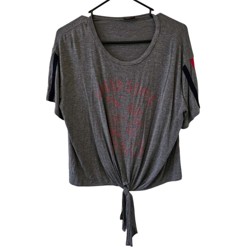 Sheila Rose XL Gray Red Y2K Space Front Tie Tee Shirt